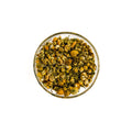 Everlastea Organic herbal chamomile loose leaf tea in a glass bowl.