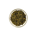 Everlastea Organic Sencha Fuji loose leaf tea in a glass bowl.