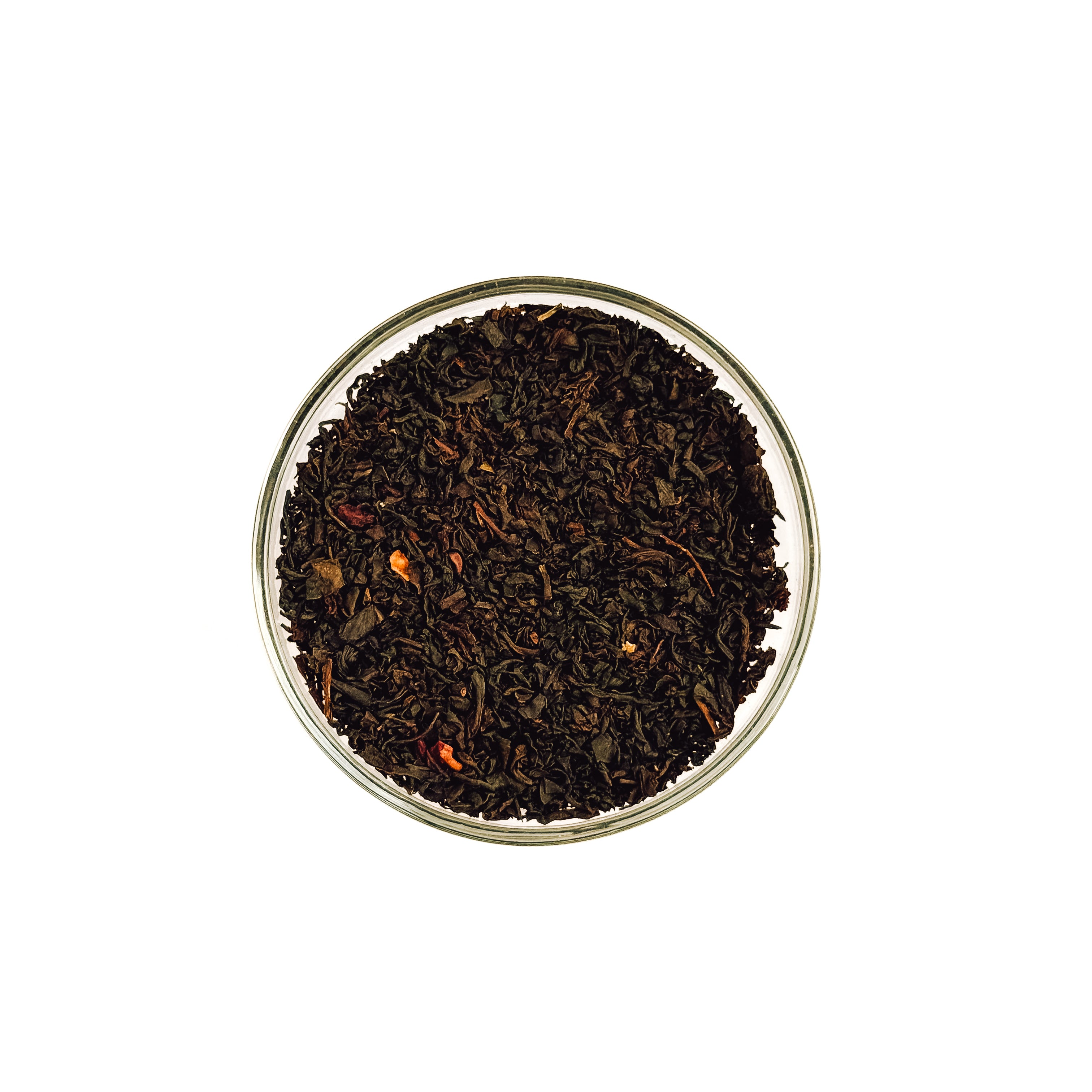 Everlastea Organic wild berry black loose leaf tea in a glass bowl.